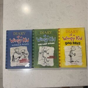 Bundle of 3 Diary of a Wimpy Kid by Jeff Kinney hardcover books 2, 3, and 4.